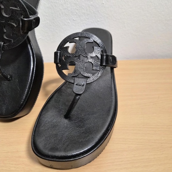 Tory Burch Miller Wedge Leather Sandals Black Excellent Condition US 9.5 - Picture 3 of 8